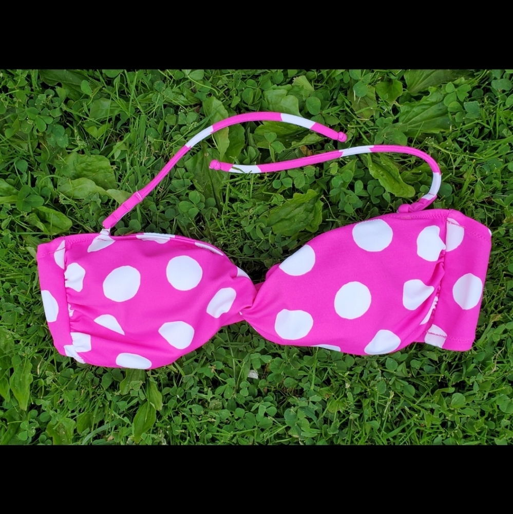 Bralette Bikini Top Polka Dot Pink White